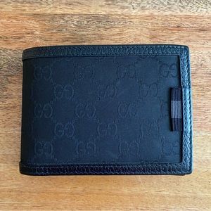 Gucci Men's Black GG Canvas / Leather Bi-Fold Wallets